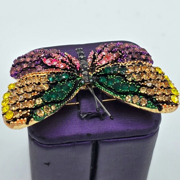 Stunning BUTTERFLY Pave' Multi Color Rhinestones Brooch Pin Pink, Purple, Green - Picture 7 of 10